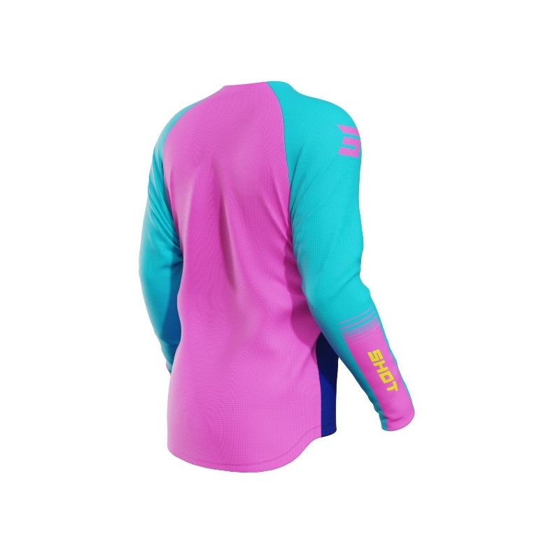 Maillot motocross infantil Shot Raw Kid Tracer turquesa-amarillo-rosa