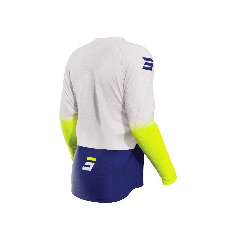 Maillot motocross infantil Shot Raw Kid Reflex blanco-amarillo-azul liquidación