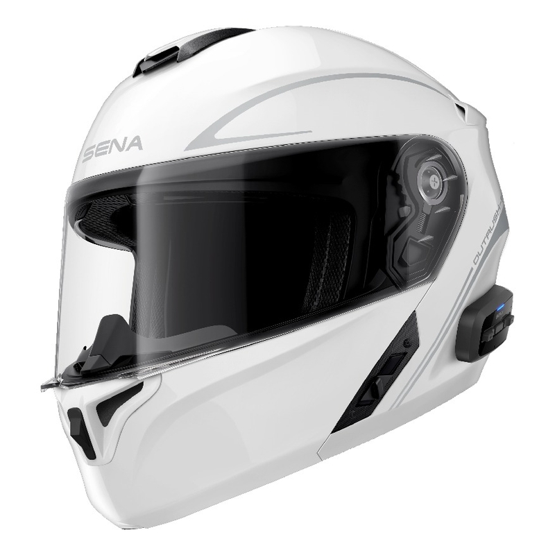 Casco con auriculares SENA Outrush R blanco brillante