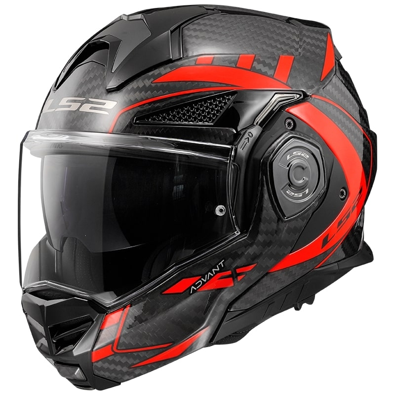 Casco de moto abatible LS2 FF901 Advant X C Future negro-rojo fluorescente