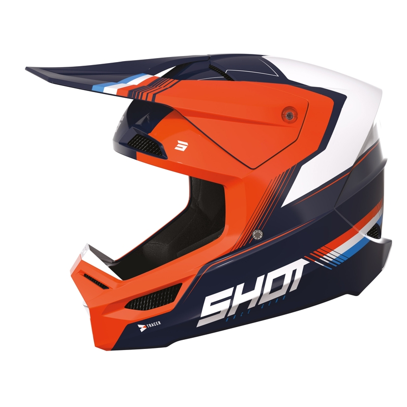 Dětská motokrosová přilba Shot Race Tracer bílo-modro-oranžová