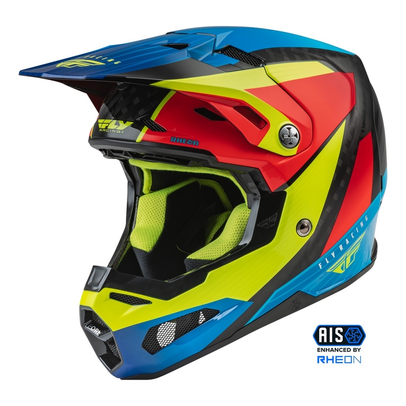 Casco motocross FLY Racing Formula Carbon Prime fluo amarillo-azul-rojo