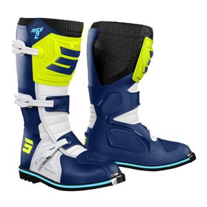 Botas de moto para niños Shot Race 2 azul-blanco-amarillo fluo