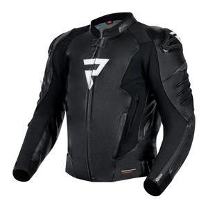 Chaqueta de cuero para moto Rebelhorn Veloce negra y blanca