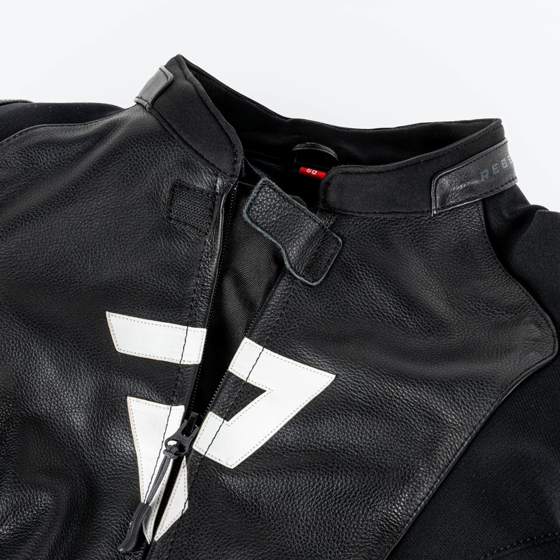Chaqueta de moto de cuero Rebelhorn Veloce negra y blanca