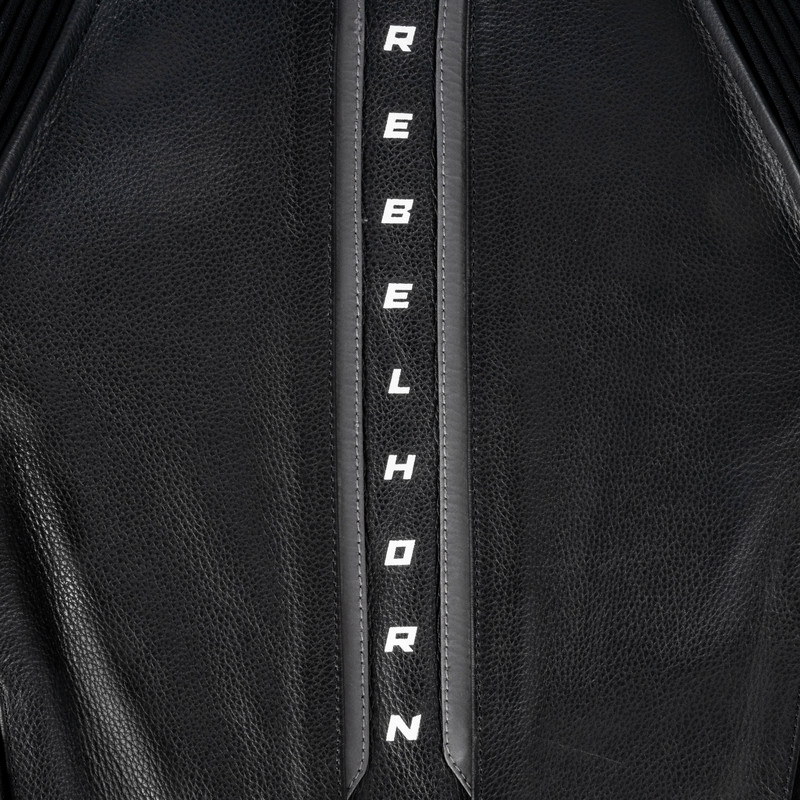 Chaqueta de moto de cuero Rebelhorn Veloce negra y blanca