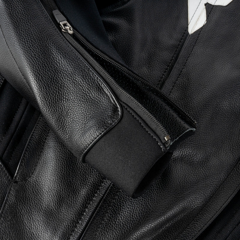 Chaqueta de moto de cuero Rebelhorn Veloce negra y blanca