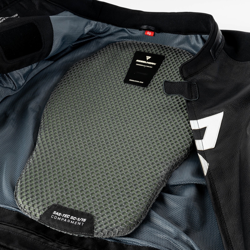 Chaqueta de moto de cuero Rebelhorn Veloce negra y blanca