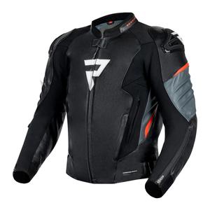 Rebelhorn Veloce Chaqueta de moto de cuero negro-rojo fluo