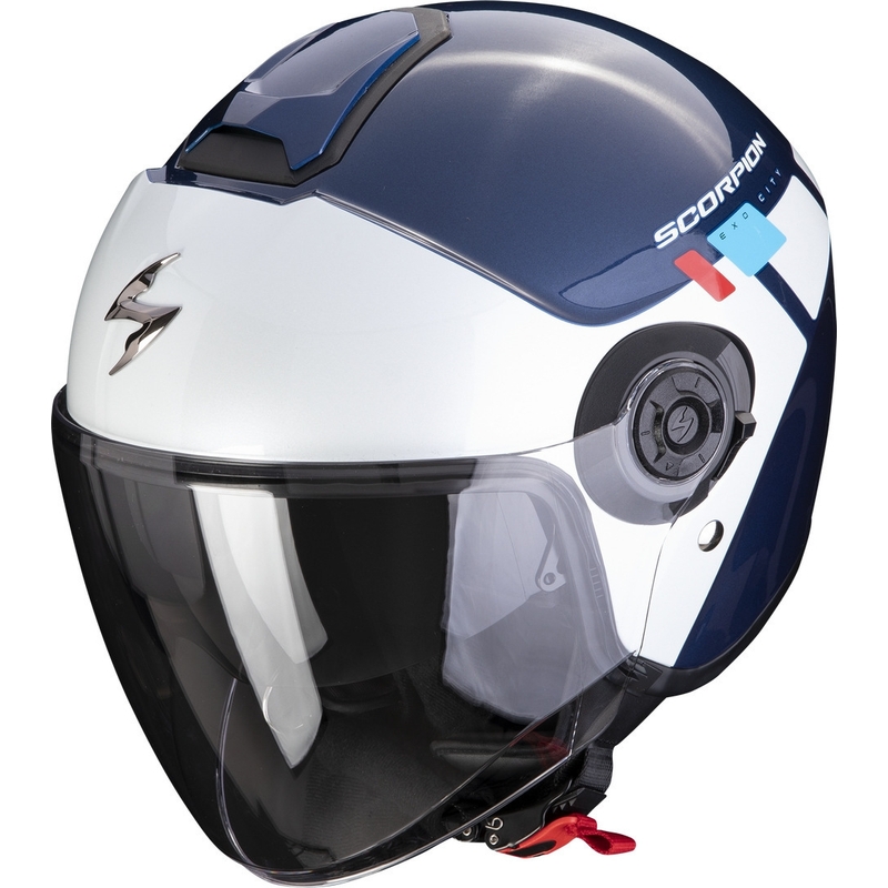 Casco abierto Scorpion EXO-CITY II Mall azul-blanco-rojo liquidación