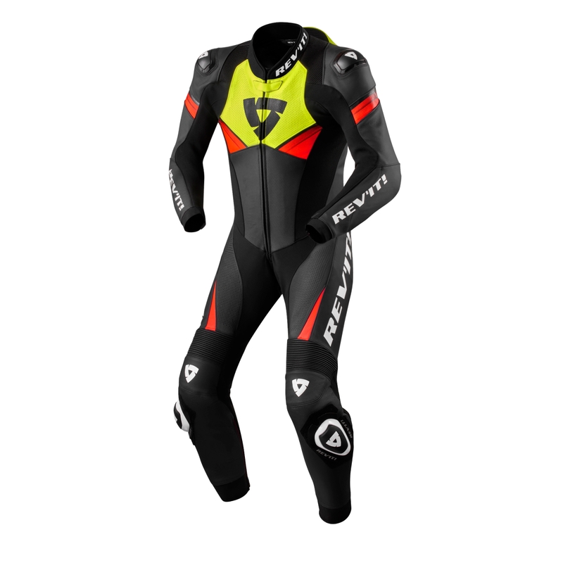 Traje de moto Revit Argon 2 de una pieza negro-amarillo fluorescente