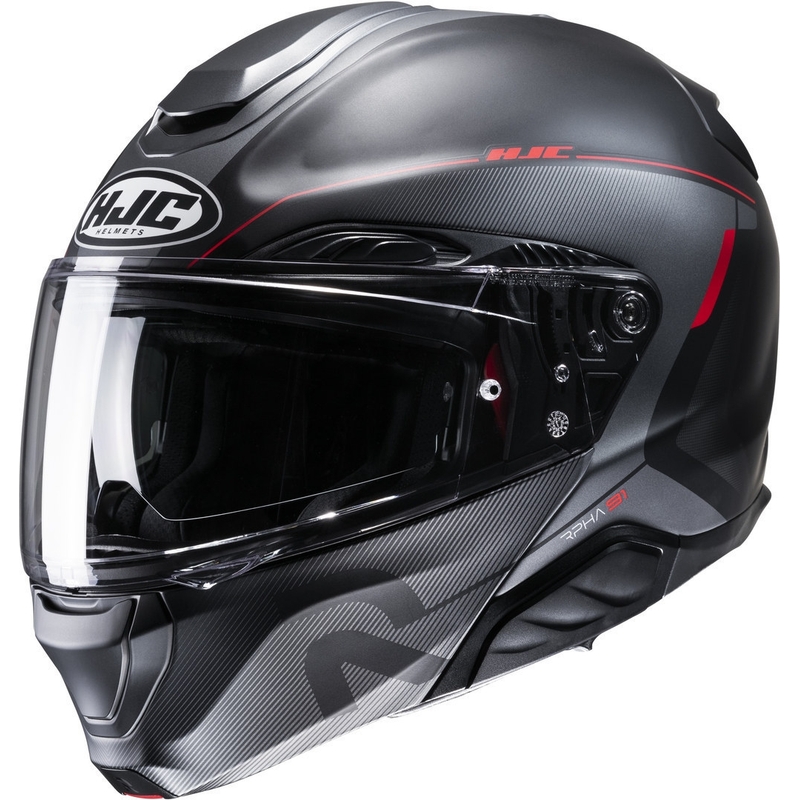 Casco de moto abatible HJC RPHA 91 Combust MC1SF negro-gris-rojo