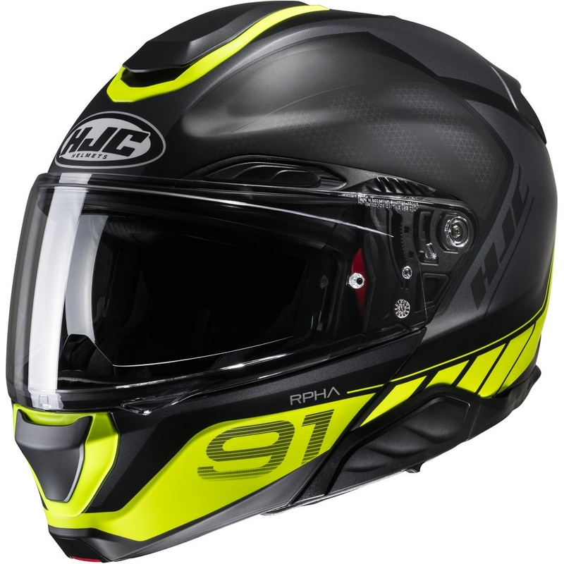 Casco de moto abatible HJC RPHA 91 Rafino MC3HSF negro-amarillo fluo