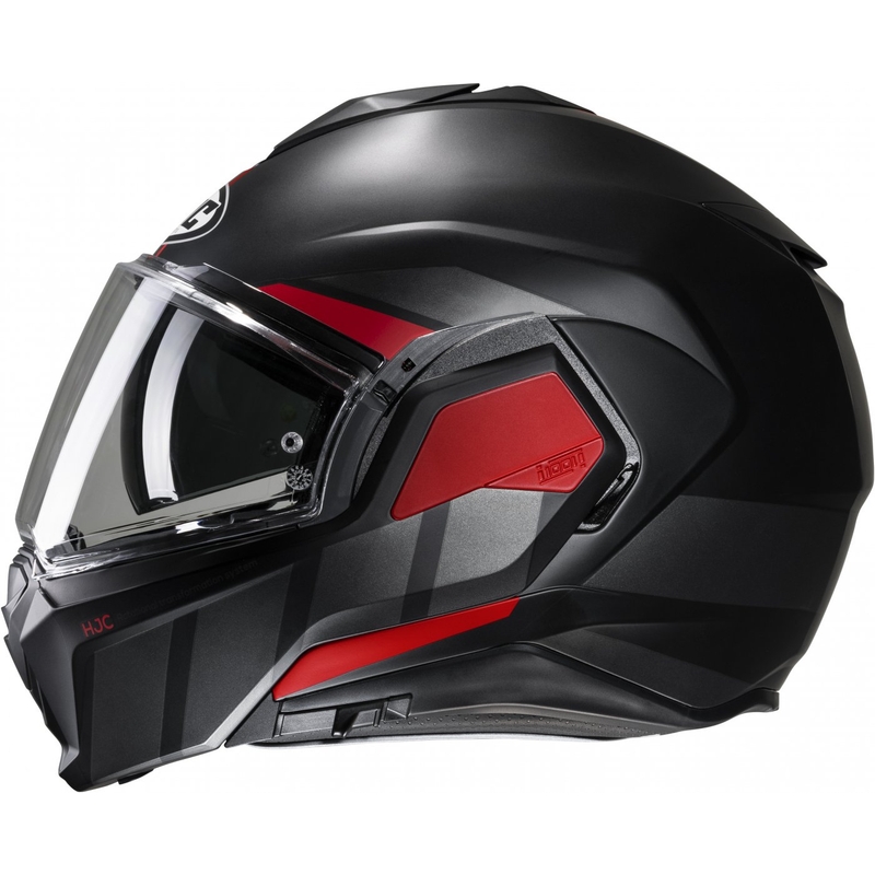 Casco de moto abatible HJC i100 Beis MC1SF negro-rojo