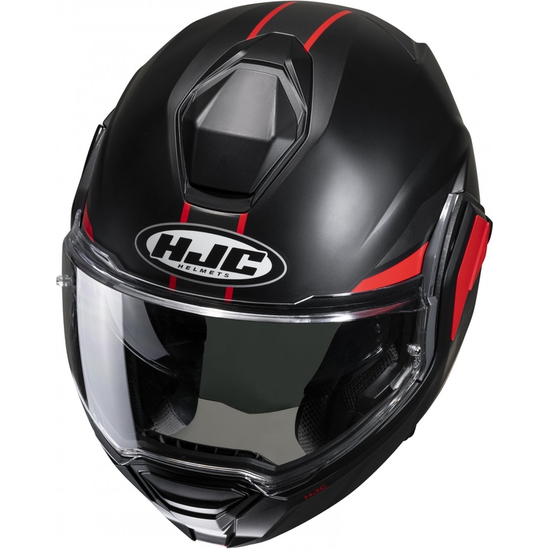 Casco de moto abatible HJC i100 Beis MC1SF negro-rojo