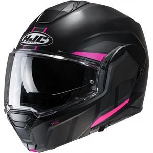 Casco de moto abatible HJC i100 Beis MC8SF negro y rosa