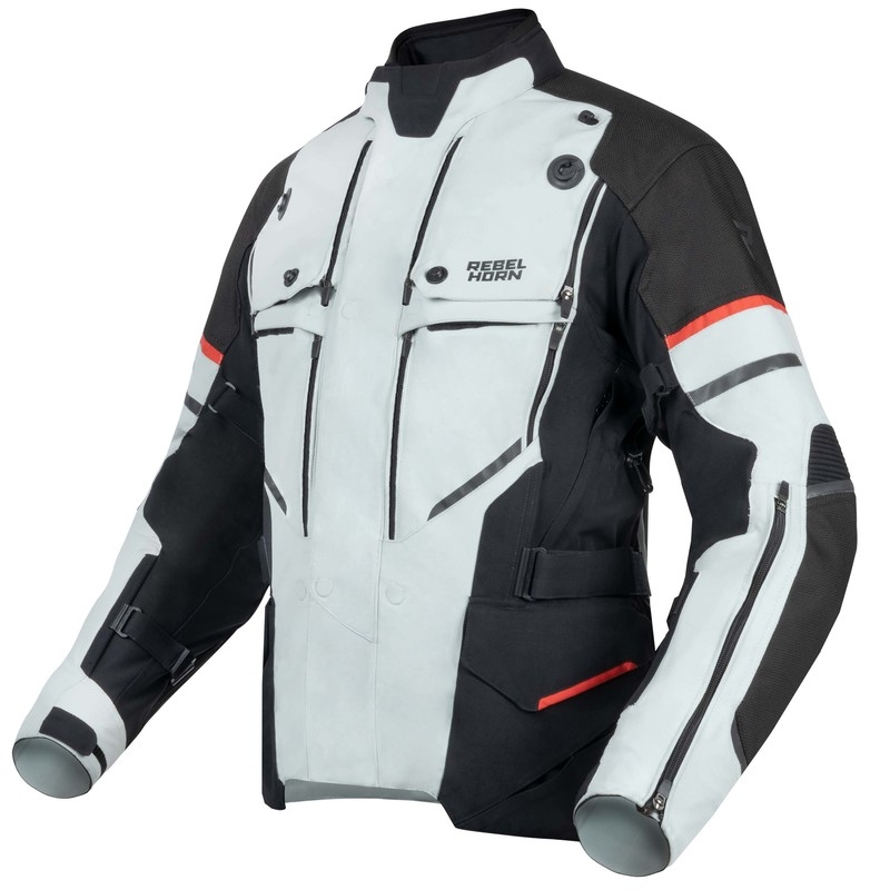 Chaqueta de moto Rebelhorn Range gris-negro-rojo