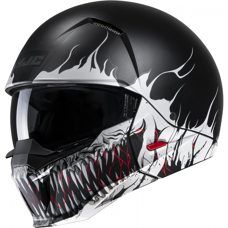 Casco abierto con máscara HJC i20 Scraw MC5SF rojo-blanco-negro liquidación