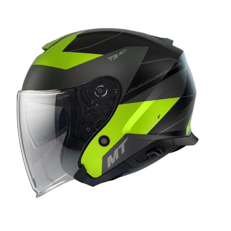MT Thunder 3 SV Jet Cooper Casco Moto Abierto Negro-Gris-Amarillo Flúo liquidación