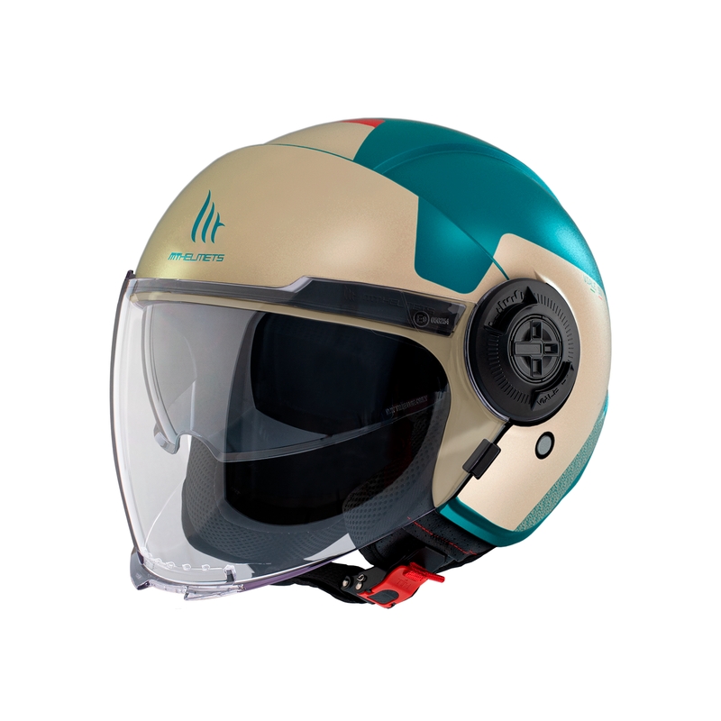Casco de moto abierto MT Viale SV S Beta E7 beige-turquesa