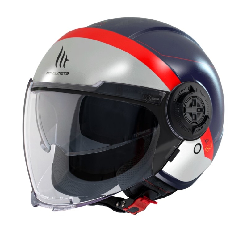 Casco Moto Abierto MT Viale SV 68 Unidades D7 gris-rojo-azul