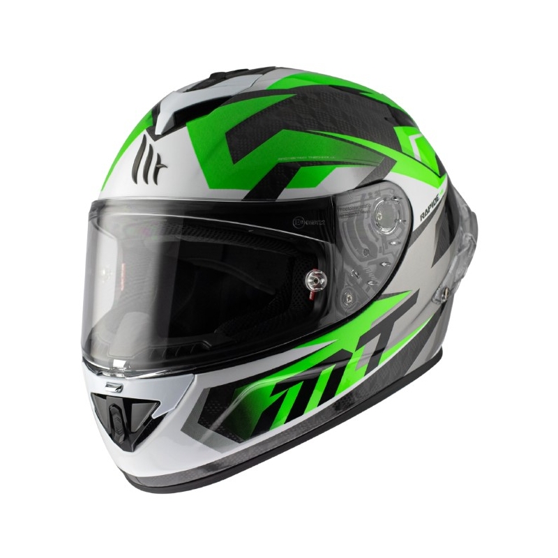 Casco de moto integral MT Rapide Pro Fugaz A6 negro-gris-blanco-verde liquidación