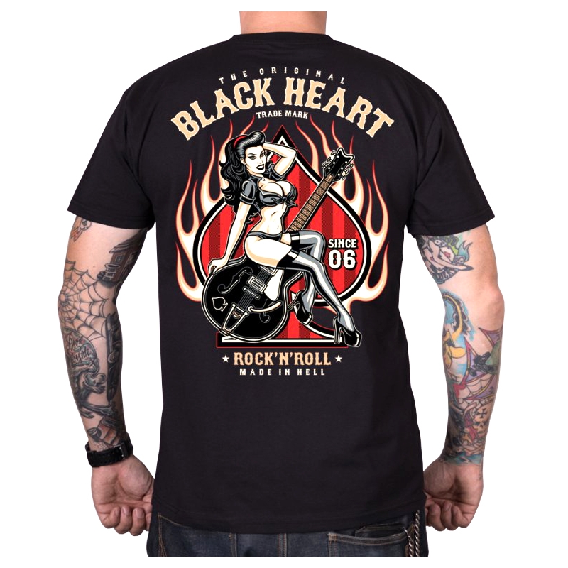 Camiseta hombre Black Heart Pin Up Flames