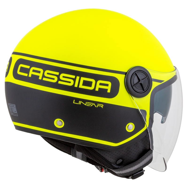 Casco de moto abierto Cassida Handy Plus Linear amarillo fluo-negro
