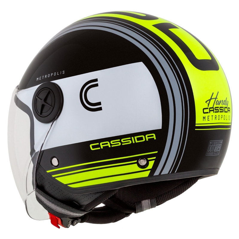 Casco de moto abierto Cassida Handy Metropolis Negro-Blanco-Amarillo Flúo-Gris