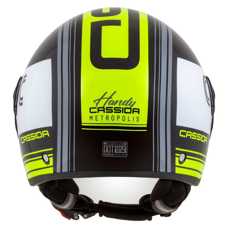 Casco de moto abierto Cassida Handy Metropolis Negro-Blanco-Amarillo Flúo-Gris