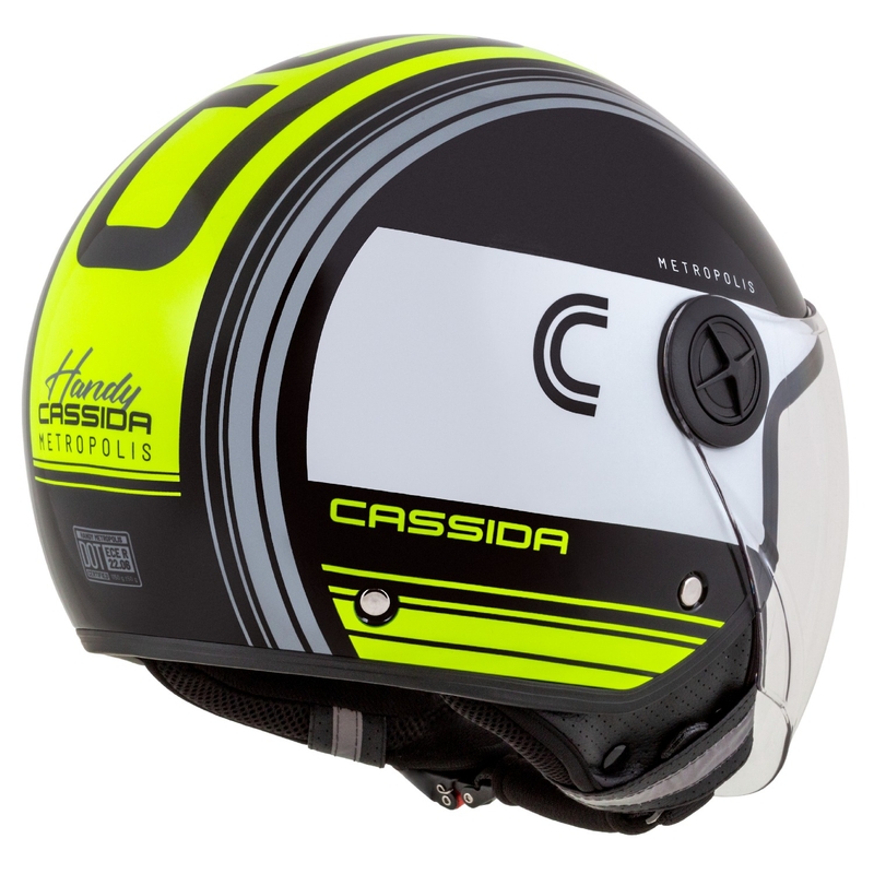 Casco de moto abierto Cassida Handy Metropolis Negro-Blanco-Amarillo Flúo-Gris