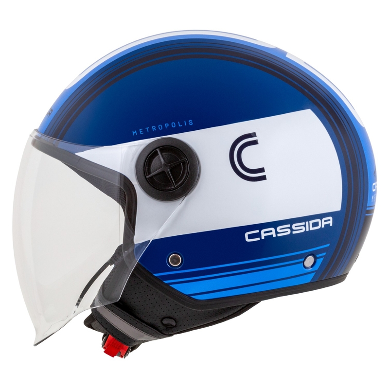 Casco de moto abierto Cassida Handy Metropolis Azul y Blanco