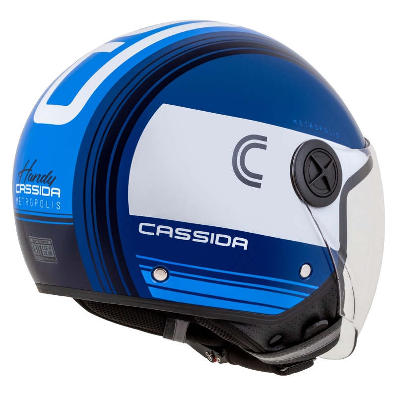 Casco de moto abierto Cassida Handy Metropolis Azul y Blanco