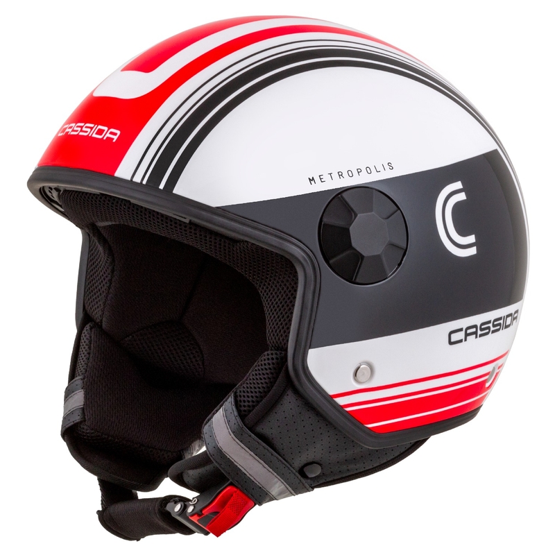 Casco de moto abierto Cassida Handy Metropolis negro-blanco-rojo
