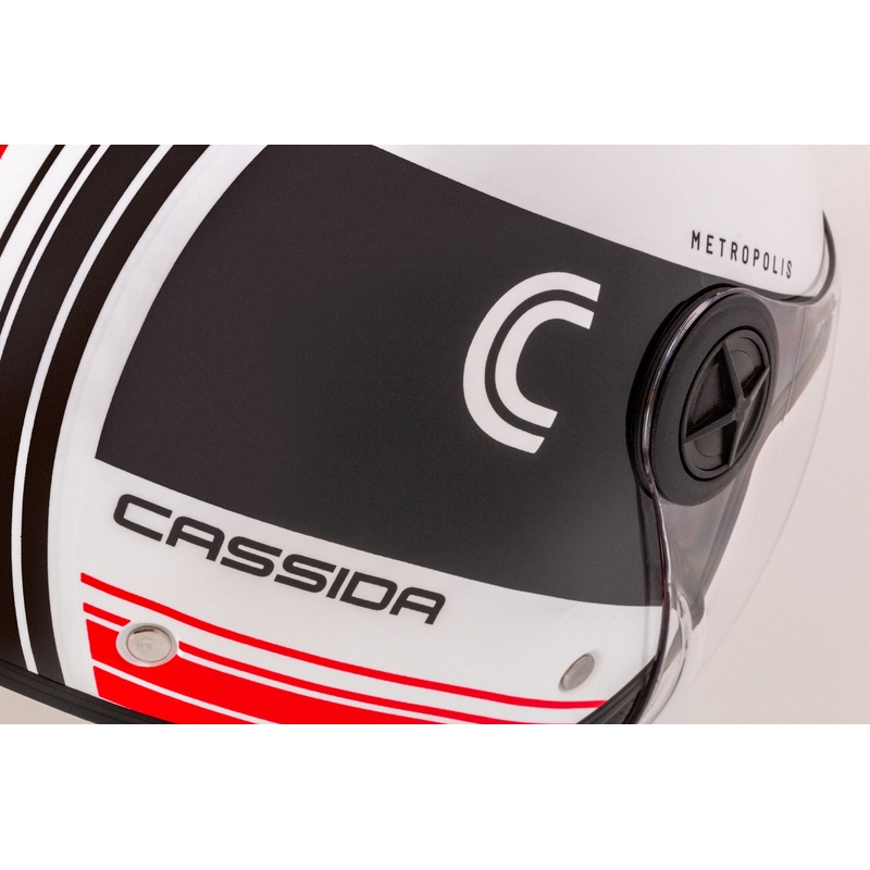 Casco de moto abierto Cassida Handy Metropolis negro-blanco-rojo