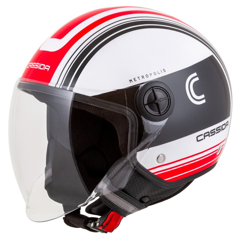 Casco de moto abierto Cassida Handy Metropolis negro-blanco-rojo