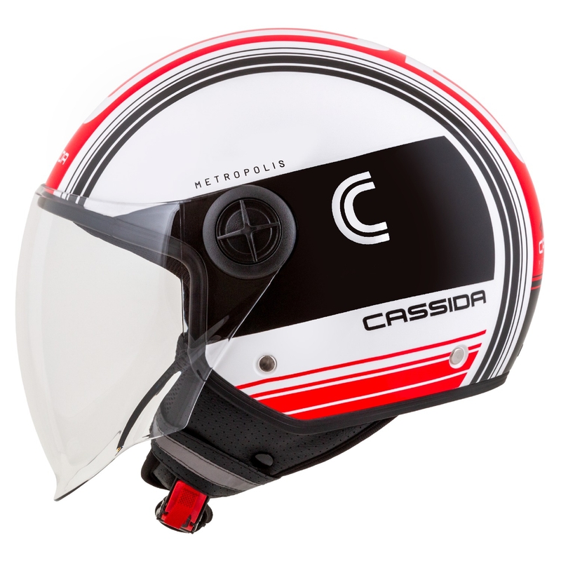 Casco de moto abierto Cassida Handy Metropolis negro-blanco-rojo