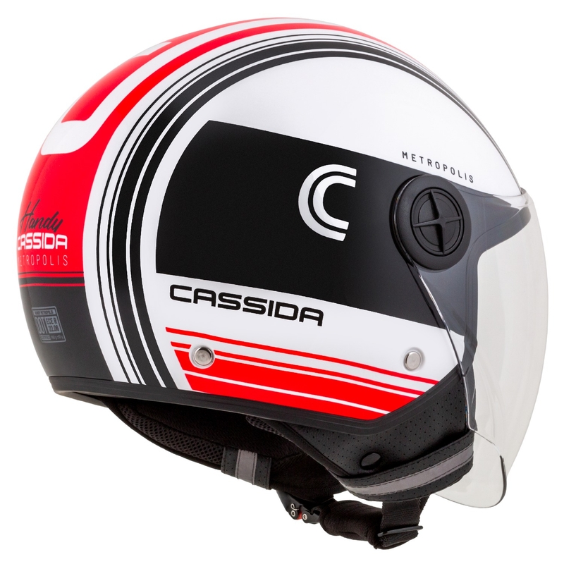 Casco de moto abierto Cassida Handy Metropolis negro-blanco-rojo