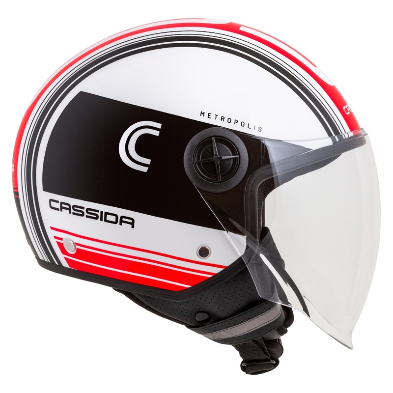 Casco de moto abierto Cassida Handy Metropolis negro-blanco-rojo