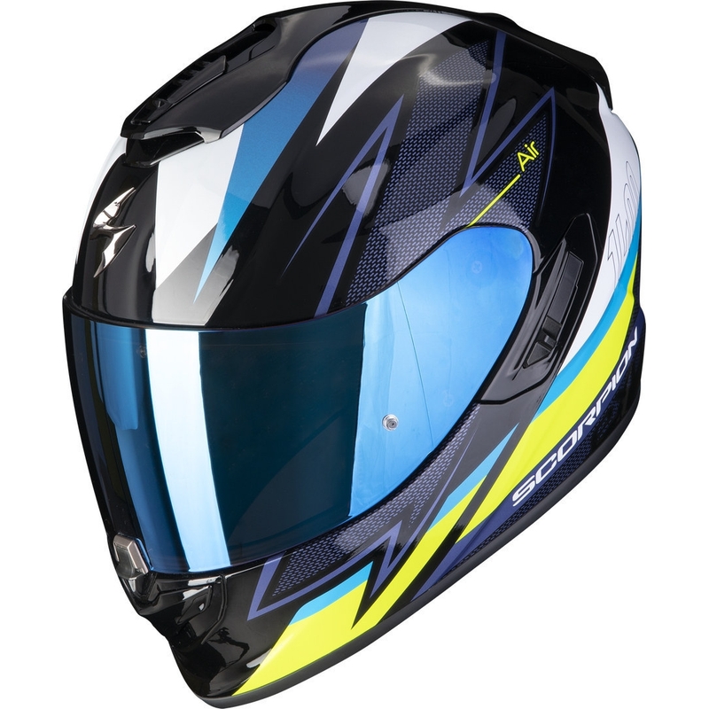 Casco integral Scorpion EXO-1400 EVO Air Thelios negro-azul-amarillo fluo