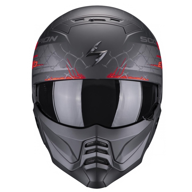 Casco abierto con máscara Scorpion EXO-COMBAT II Xenon negro-rojo mate