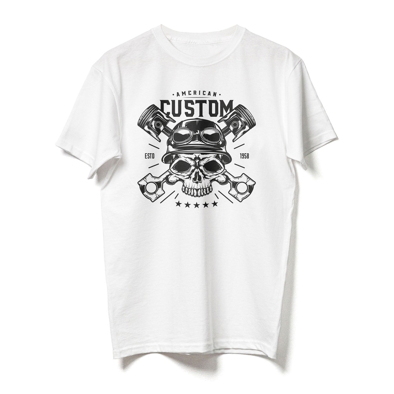 Camiseta RSA American Custom Skull blanca liquidación