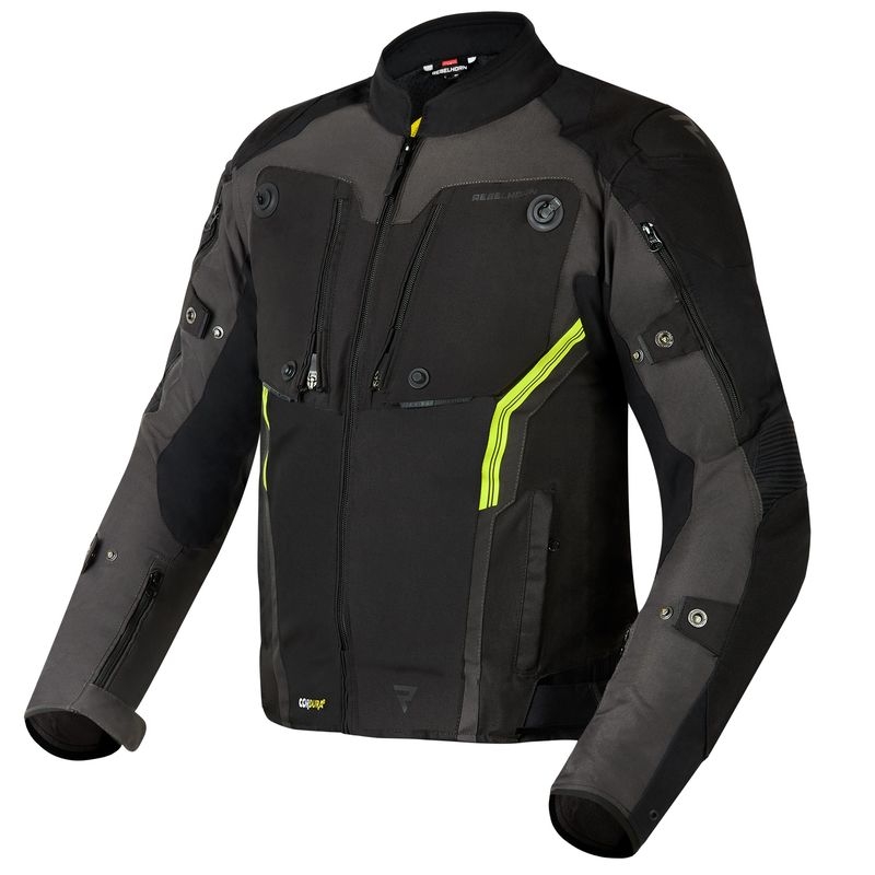 Chaqueta de moto Rebelhorn Borg negro-gris oscuro-amarillo fluo