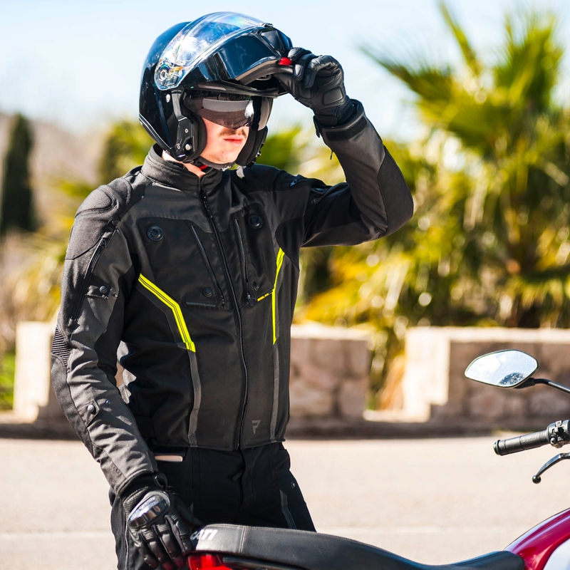 Chaqueta de moto Rebelhorn Borg negro-gris oscuro-amarillo fluo