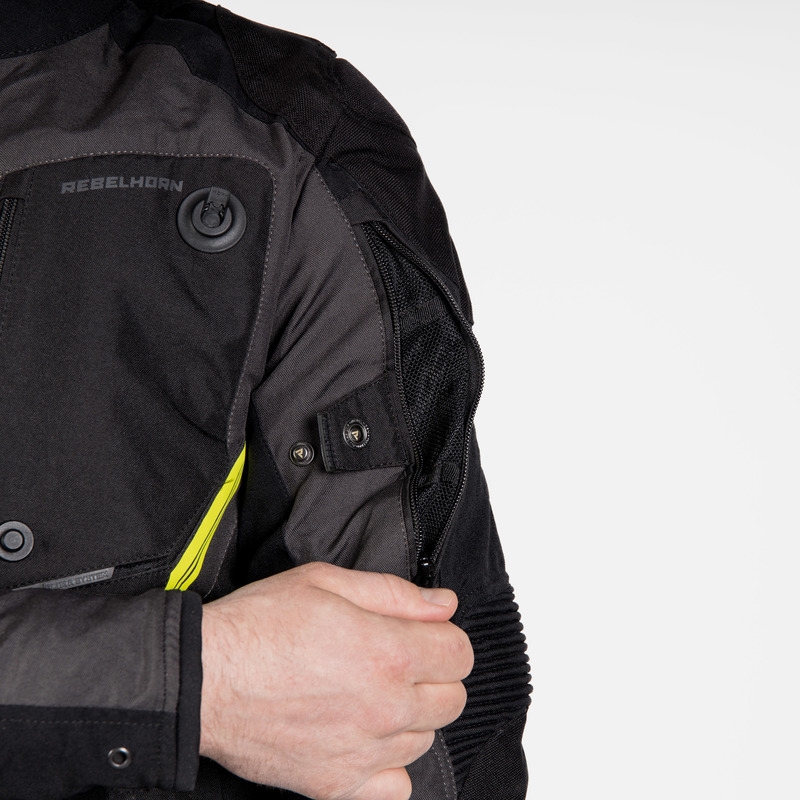 Chaqueta de moto Rebelhorn Borg negro-gris oscuro-amarillo fluo