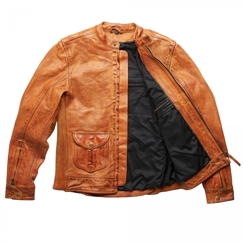 Fuel Bourbon Chaqueta de moto de cuero marrón liquidación
