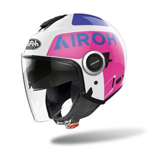 Casco de moto abierto Airoh Helios Up 2022 blanco-azul-rosa liquidación