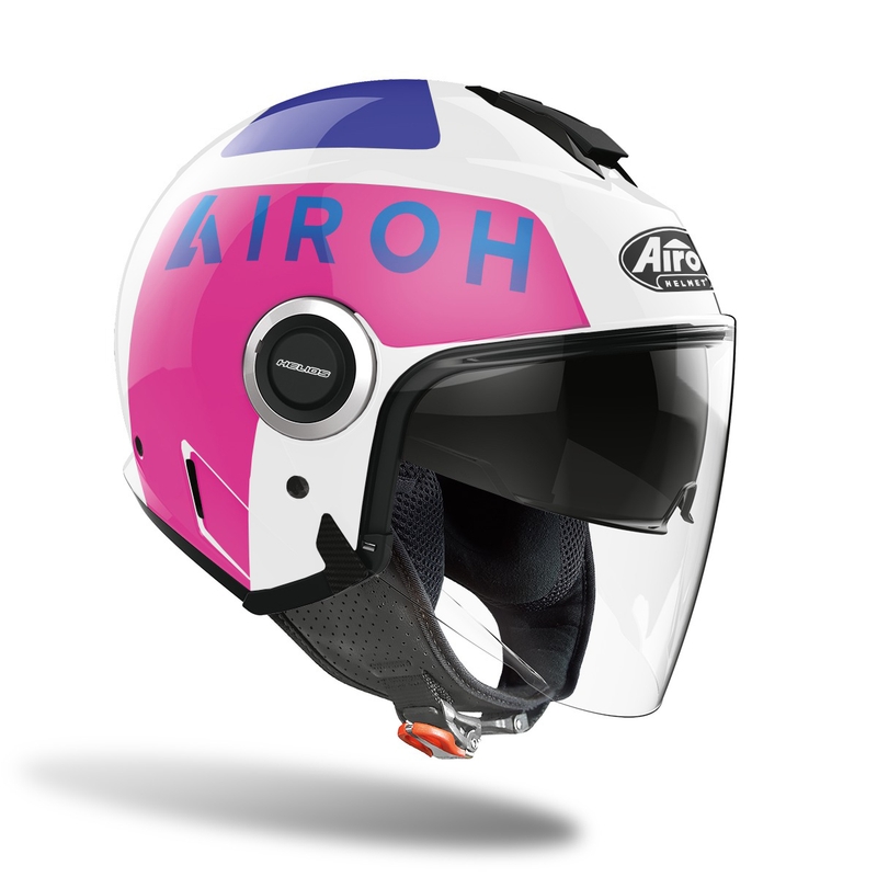 Casco de moto abierto Airoh Helios Up 2022 blanco-azul-rosa liquidación