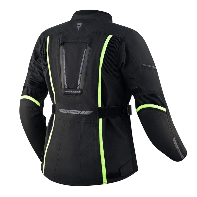 Chaqueta moto mujer Rebelhorn Hiker III negro-amarillo fluo liquidación