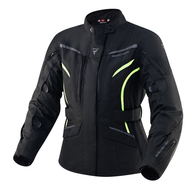 Chaqueta moto mujer Rebelhorn Hiker III negro-amarillo fluo liquidación